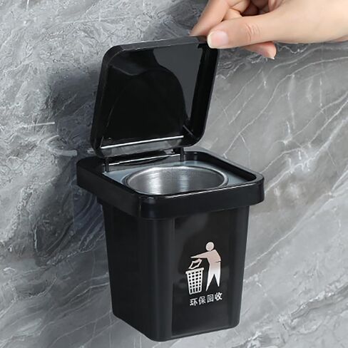 Trash Can Ashtray With Lid Stainless Steel Liner with Hook Sticker Creative Wall Hanging Anti-fly Ash Ashtray for Bathroom in Kuwait