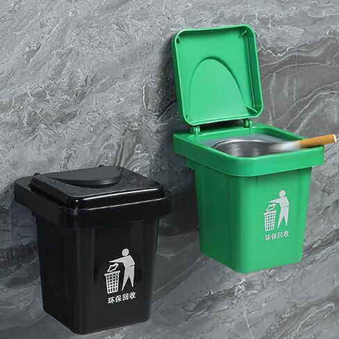 Trash Can Ashtray With Lid Stainless Steel Liner with Hook Sticker Creative Wall Hanging Anti-fly Ash Ashtray for Bathroom in Kuwait