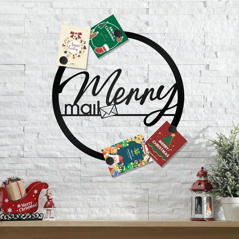 Blulu Large Christmas Card Holder Metal Wreath Card Display Merry Mail Sign with 15 Magnets Metal Christmas Wall Hanging Photo Holder Display for Holiday Home Wall Door Decor(22 Inches) in Saudi Arabia