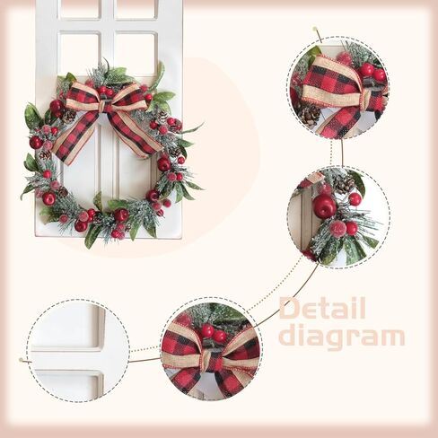2PCS Rustic Wood Christmas Wall Hanging Decor with Wreath - Farmhouse Holiday Indoor Outdoor Christmas Wall Decor, 17-Inch Pine Needles Berries Pinecones Wooden Signs for Door Window Walls (White) in Saudi Arabia