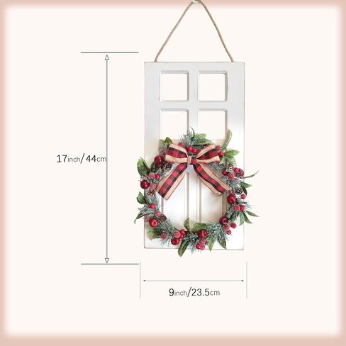 2PCS Rustic Wood Christmas Wall Hanging Decor with Wreath - Farmhouse Holiday Indoor Outdoor Christmas Wall Decor, 17-Inch Pine Needles Berries Pinecones Wooden Signs for Door Window Walls (White) in Saudi Arabia