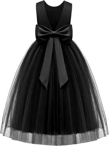 Arshiner Flower Girl Dress V-Back Bowknot Formal Pageant Ball Gown Wedding Party Long Tulle Dresses in Saudi Arabia