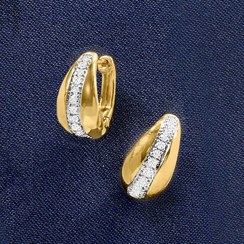 Ross-Simons 0.33 ct. t.w. Diamond Striped Hoop Earrings in 18kt Gold Over Sterling in Saudi Arabia