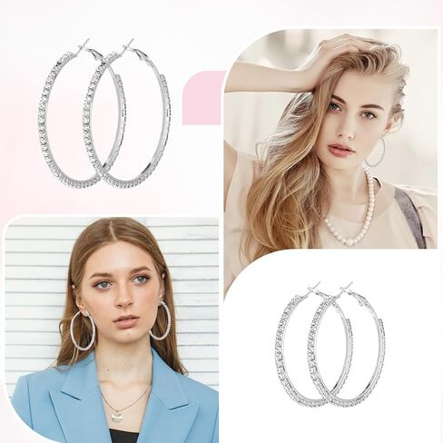 5 أزواج كبيرة حجر الراين هوب الأقراط مجموعة 3-7 سم كبيرة سباركلي جولة الأطواق الفضة كريستال سباركلي بلينغ رقيقة جولة أقراط حزب خفيفة الوزن القرط مجوهرات للنساء مجوهرات حفل زفاف تاريخ هدية in Kuwait