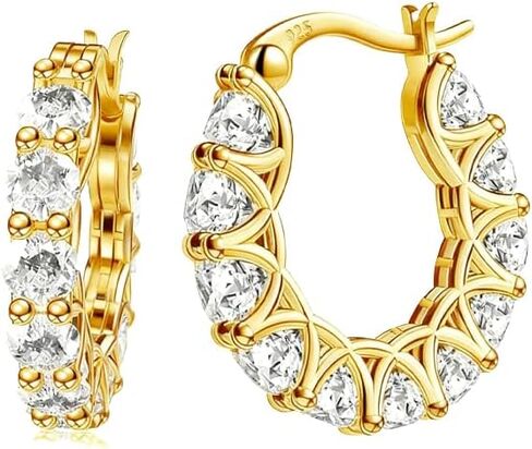 Women's 925 Sterling Silver Hoop Earrings With Cubic Zirconia, Delicate And Small Hypoallergenic Round Earrings, Fashionable Jewelry Gift, Suitable For Daily Wear And Parties in Saudi Arabia