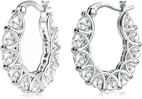 Women's 925 Sterling Silver Hoop Earrings With Cubic Zirconia, Delicate And Small Hypoallergenic Round Earrings, Fashionable Jewelry Gift, Suitable For Daily Wear And Parties in Saudi Arabia