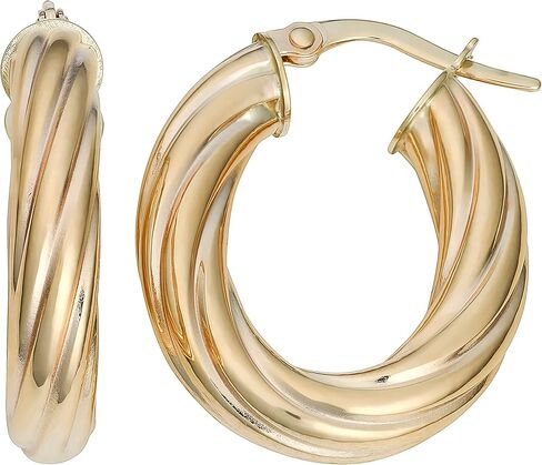 Kooljewelry 14k Yellow Gold 4.7 mm High Polish Twist Design Oval Hoop Earrings in Saudi Arabia