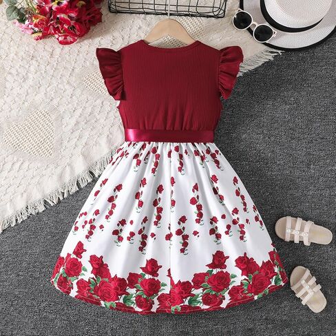 Elegant Red Floral Print Dress, Party Outfit for Girls, Classic Red Dress for Daily Wear in Saudi Arabia