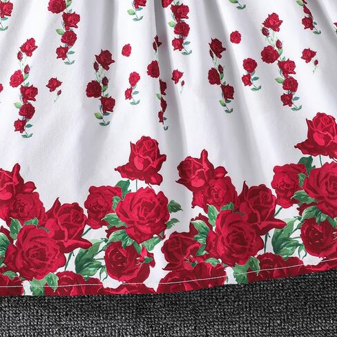 Elegant Red Floral Print Dress, Party Outfit for Girls, Classic Red Dress for Daily Wear in Saudi Arabia