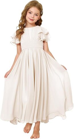 Junior Bridesmaid Dress Chiffon Ruffled Sleeve Flower Girl Dress for Wedding Birthday Pageant Formal Dress 02-14 in Saudi Arabia
