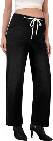 BLENCOT Women's Maternity Jeans High Waisted Drawstring Stretchy Straight Leg Pregnancy Denim Pants in Saudi Arabia