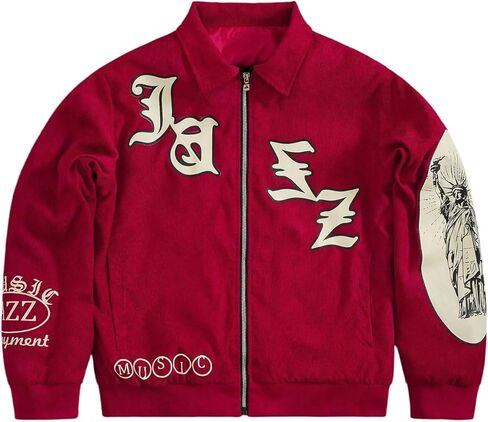 GORGLITTER Men's Corduroy Zip Up Varsity Jacket Streetwear Trendy Graphic Long Sleeve Baseball Bomber Jackets Outwear in Saudi Arabia