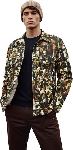 Mens Denim Jacket Long Sleeve Western Cowboy Cut Classic Floral Print Button Down Jean Jacket in Saudi Arabia