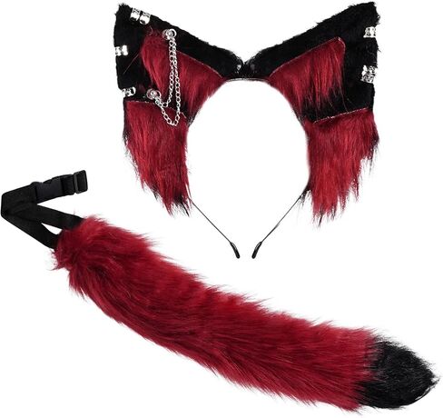 Wolf Ear Headband and Tail Set Gothic Punk Accessories for Animal Coustume Cospaly Halloween Party in Saudi Arabia