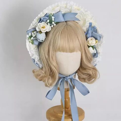 Women Girls Tea Party Hat Victorian Bonnet Hat Vintage Lace Flowers Flat Cap Lolita Cap for Prom in Saudi Arabia