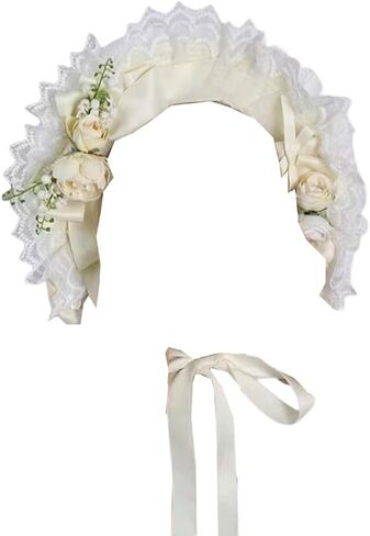 Women Girls Tea Party Hat Victorian Bonnet Hat Vintage Lace Flowers Flat Cap Lolita Cap for Prom in Saudi Arabia