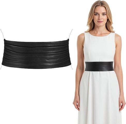 Sibba Black Elastic Wide Belts, Leather Corset Belt Thick Waist Belts, Stretchy Cinch Belt Vintage Waistband for Women Dress Party in Saudi Arabia