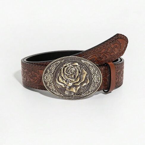 Brown Western Vintage Engraved Metal Buckle Dragon Pattern Belt for Women with Jeans Dress Gifts in Saudi Arabia