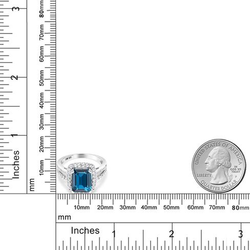 خاتم خطوبة من جيم ستون كينغ 4.62 قيراط لندن توباز أزرق للنساء | قطع الزمرد 10X8MM | 925 فضة استرلينية | جوهرة الميلاد الأحجار الكريمة | خاتم الخطوبة والذكرى السنوية للزفاف للنساء in Kuwait