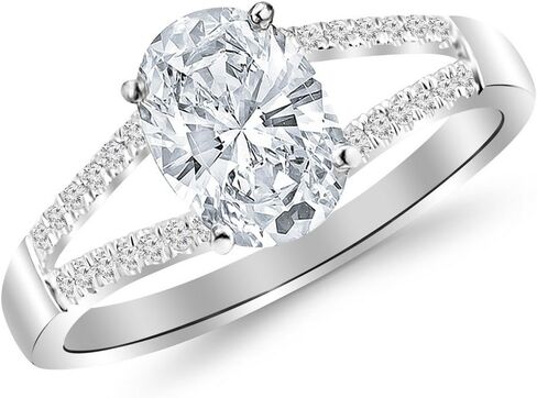 14K White Gold 0.9 Carat LAB GROWN DIAMOND Curving Split Shank Oval Cut Diamond Engagement Ring (G-H Color VS2-SI1 Clarity 0.75 Ct Center) in Saudi Arabia