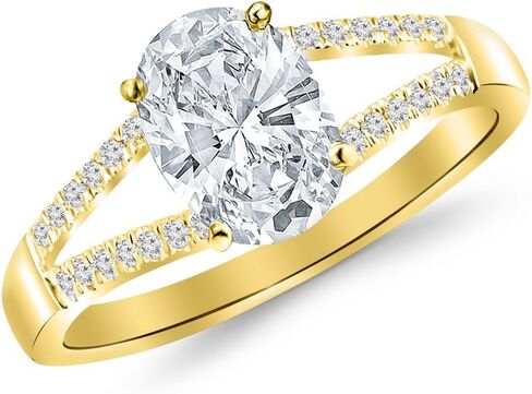 خاتم خطوبة من الذهب الأبيض عيار 14 قيراطًا والألماس 0.9 قيراط من LAB GROWN DIAMOND المنحني والمقطع البيضاوي (لون G-H VS2-SI1 الوضوح 0.75 قيراط المركز) in Kuwait