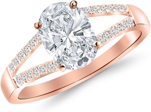 خاتم خطوبة من الذهب الأبيض عيار 14 قيراطًا والألماس 0.9 قيراط من LAB GROWN DIAMOND المنحني والمقطع البيضاوي (لون G-H VS2-SI1 الوضوح 0.75 قيراط المركز) in Kuwait