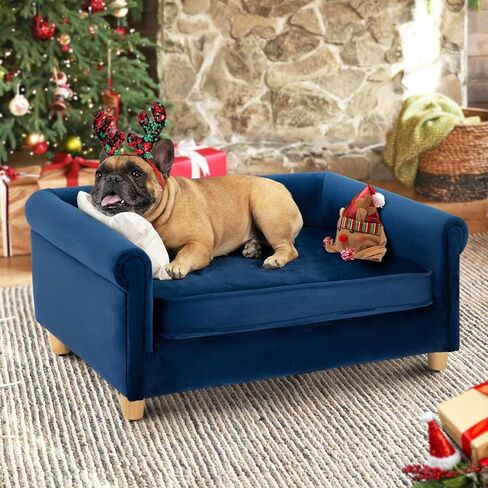 dCee Dog Sofa Bed for Medium Dogs of 70 Lbs, 33 in. Soft Velvety Dog Couch for Comfort Sleep and Joint Support, Light Grey in Saudi Arabia