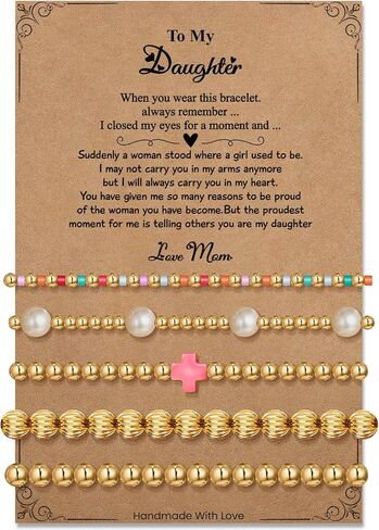 Gold Plate Bracelet Gifts for Women: 14K Gold Plated Dainty Bead Pearl Cross Bracelet Stretchable for Women - Christmas Birthday Gifts for Daughter Niece Granddaughter in Kuwait