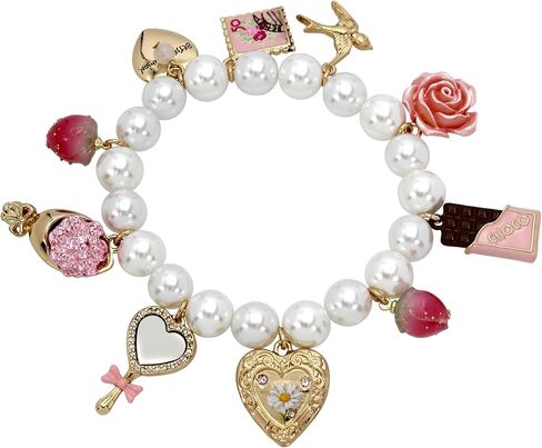 Betsey Johnson Women's Sweetheart Charm Pearl Stretch Bracelet in Saudi Arabia