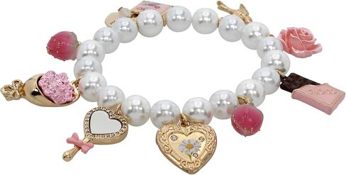 Betsey Johnson Women's Sweetheart Charm Pearl Stretch Bracelet in Saudi Arabia