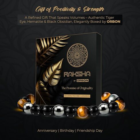 سوار الحماية الثلاثي الأصلي المعتمد من RAKSHA | الهيماتيت والسج وكريستال عين النمر | سوار حماية من الطاقة السلبية للرجال والنساء مع بطاقة التنشيط وشهادة الأصالة in Saudi Arabia
