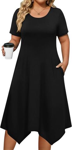 IN'VOLAND Plus Size Dresses for Women Loose Summer Casual A-Line Flowy Midi Dress with Pockets Beach Vacation Clothes in Kuwait