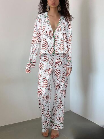 Women 2 Piece Buffalo Plaid Pajamas Lounge Set Y2k Long Sleeve Bow Tie Up Shirts Wide Leg Pants Sets Sleepwear in Saudi Arabia