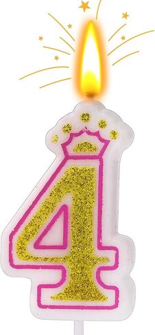 شموع أرقام عيد الميلاد، شموع لامعة باللون الوردي رقم 4 للكيك، شموع لتزيين الكيك مع ترتر لمستلزمات احتفالات الذكرى السنوية (رقم 4) in Kuwait