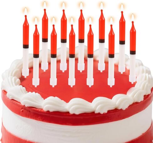 12 قطعة من شموع كعكة عيد الميلاد، 9 سم/3.5 بوصة باللونين الأحمر والأبيض، شموع ذات طابع كرتوني مضحك لتزيين كعكة عيد الميلاد السعيد، لوازم الحفلات مناسبة للأولاد والبنات in Saudi Arabia