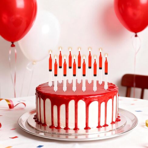 12 قطعة من شموع كعكة عيد الميلاد، 9 سم/3.5 بوصة باللونين الأحمر والأبيض، شموع ذات طابع كرتوني مضحك لتزيين كعكة عيد الميلاد السعيد، لوازم الحفلات مناسبة للأولاد والبنات in Saudi Arabia