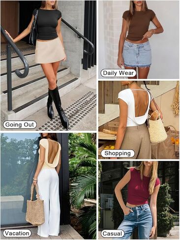 Womens Open Back Tops for Women Trendy Backless Shirt Short Sleeve Slim Fit Going Out Top Y2k Basic Clothes in Saudi Arabia