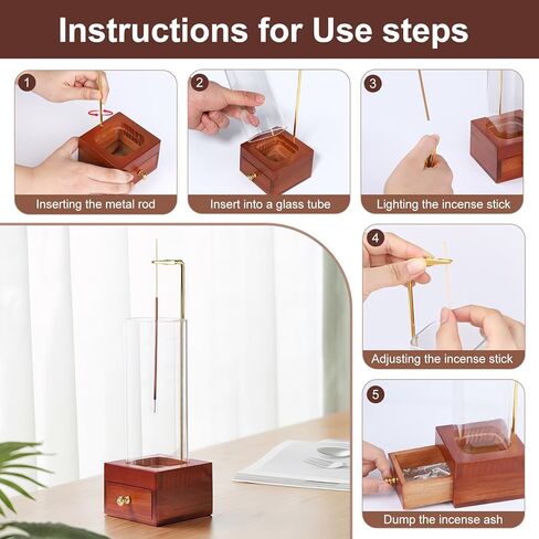 SAMEBUTECO Windproof Incense Holder with Drawer, Ash-Free Glass Tube, Fireproof Stainless Steel Base, Wood Incense Burner for Meditation, Yoga, and Spa (20 Sticks Included) in Saudi Arabia