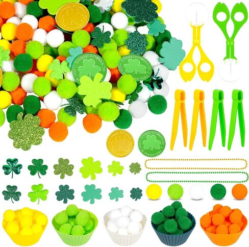 Bbiamsleep 352 Pcs 4th of July Sensory Bin Filler Fine Motor Skills Counting Sorting Pom Poms Decorations Patriotic Sensory Bin Items for Independence Day Sorting Counting Training in Kuwait