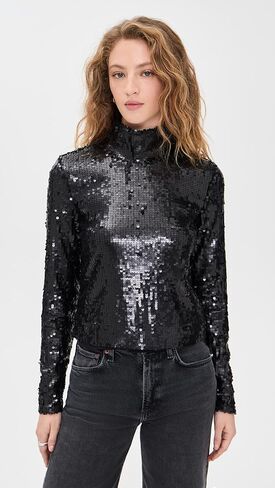 rag & bone Women's Lucy Sequin Turtleneck Top in Saudi Arabia