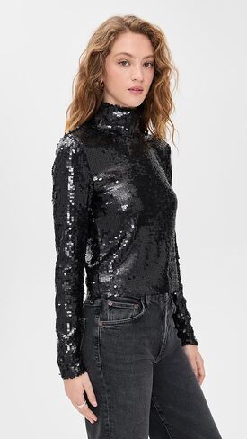 rag & bone Women's Lucy Sequin Turtleneck Top in Saudi Arabia