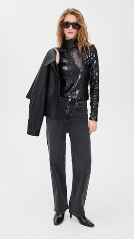 rag & bone Women's Lucy Sequin Turtleneck Top in Saudi Arabia
