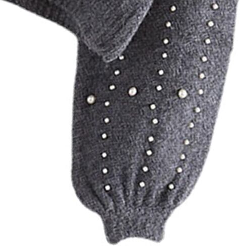 Women's Heavy-Craft Beaded Cropped Crew Neck Long Lantern Sleeves Sweater in Saudi Arabia