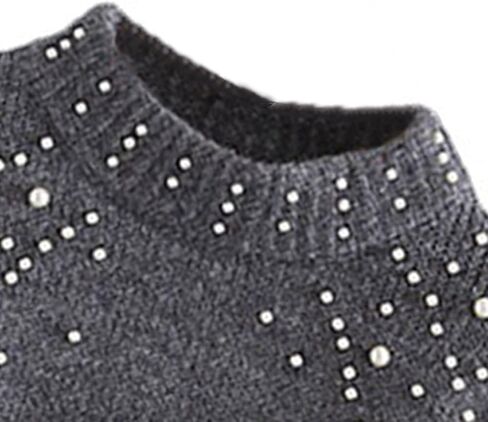 Women's Heavy-Craft Beaded Cropped Crew Neck Long Lantern Sleeves Sweater in Saudi Arabia