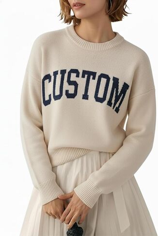 نوني مخصص سترة رسالة متماسكة، سترة شخصية للجنسين Crewneck البلوز للرجال والنساء، البلوزات الناعمة الجاكار متماسكة، هدية نصية مخصصة لفصل الخريف الشتاء عيد ميلاد الزوجين مطابقة الزي الملابس in Kuwait