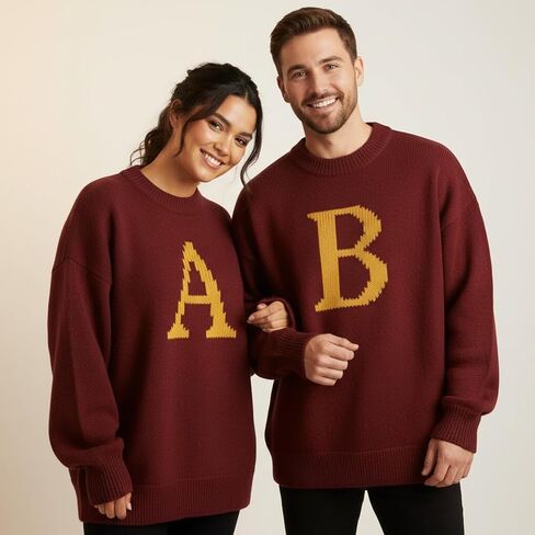 نوني مخصص سترة رسالة متماسكة، سترة شخصية للجنسين Crewneck البلوز للرجال والنساء، البلوزات الناعمة الجاكار متماسكة، هدية نصية مخصصة لفصل الخريف الشتاء عيد ميلاد الزوجين مطابقة الزي الملابس in Kuwait