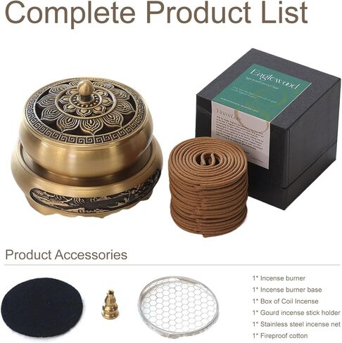 Brass Incense Burner Bowl, Lotus Shape, with Stick Holder & Incense net &Fire Cotton Incense Holder Cone Coil Incense Burner Ash Catcher with Lid for Indoor Office Décor, Handicraft Gifts,Censer in Saudi Arabia