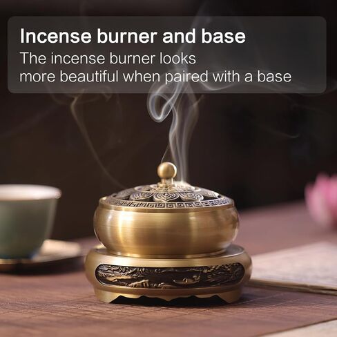 Brass Incense Burner Bowl, Lotus Shape, with Stick Holder & Incense net &Fire Cotton Incense Holder Cone Coil Incense Burner Ash Catcher with Lid for Indoor Office Décor, Handicraft Gifts,Censer in Saudi Arabia