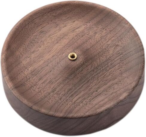 1PCS Black Walnut Incense Holder for Sticks - Round Wooden Incense Burner Tray, Handcrafted Natural Aroma Diffuser Bowl with Minimalist Design in Saudi Arabia