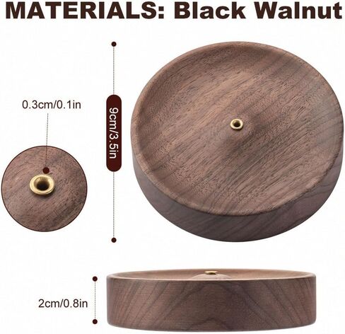 1PCS Black Walnut Incense Holder for Sticks - Round Wooden Incense Burner Tray, Handcrafted Natural Aroma Diffuser Bowl with Minimalist Design in Saudi Arabia